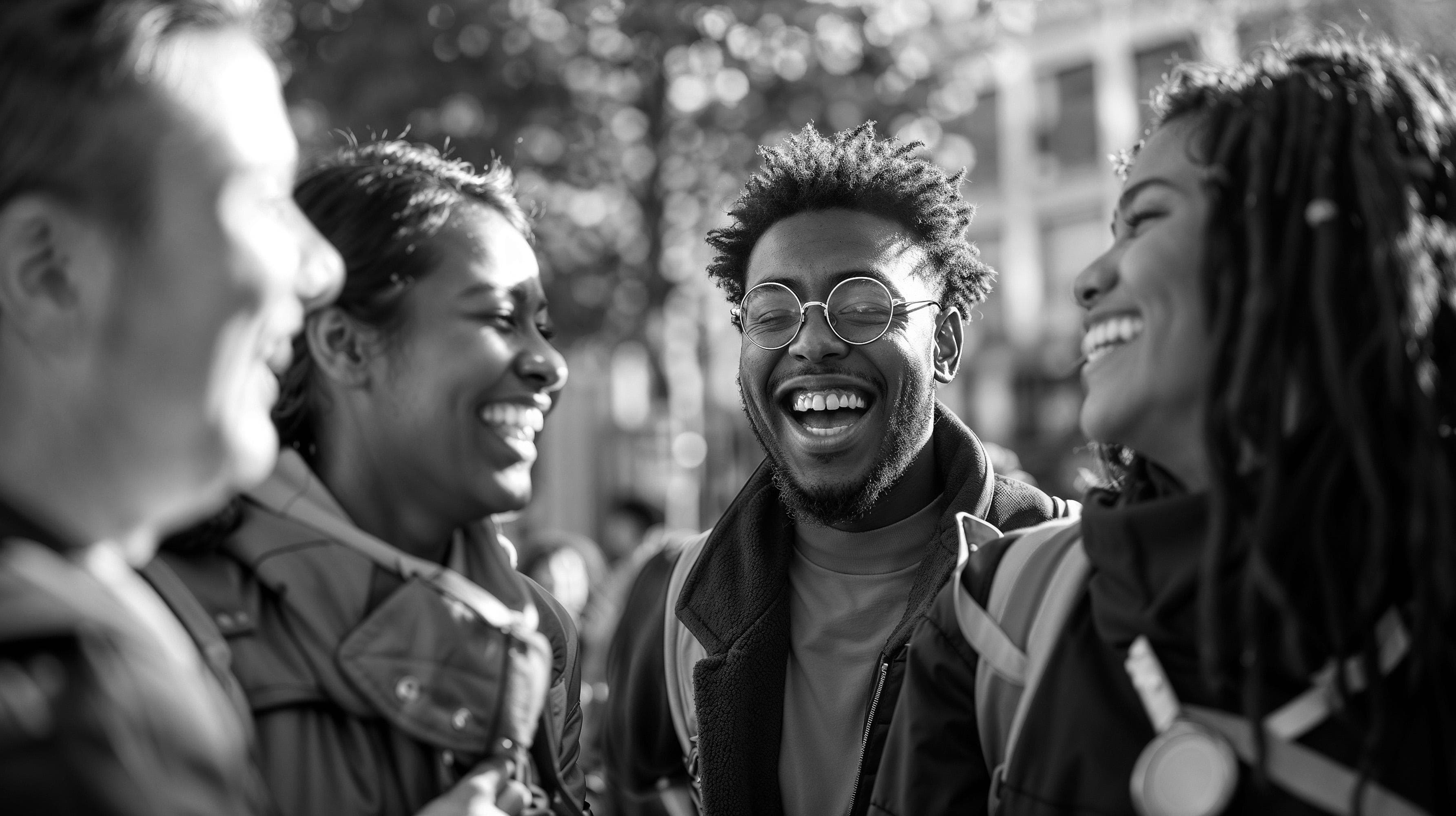 Friends laughing together outdoors